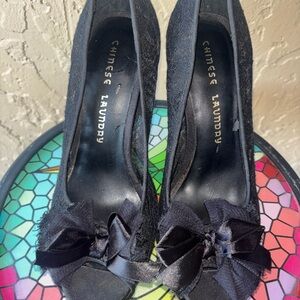 Chinese Laundry Black Peep-Toe Heels with Bow